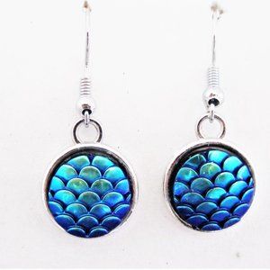 Hand  crafted  blue ab Mermaid  scale  earrings